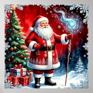 Kerstman met magische staf poster