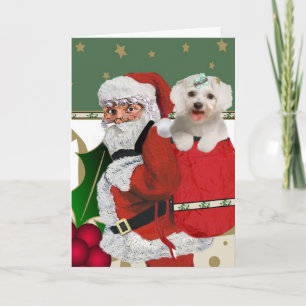 Kerstman met Maltezer in zijn tas Feestdagen Kaart