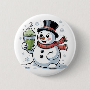 Kerstman met Matcha-drank Kerstmis  Ronde Button 5,7 Cm
