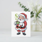 Kerstman met Matcha-drank Kerstmis Uitnodiging Briefkaart (Staand voorkant)