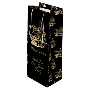 Kerstman met Merry kerstboompatroon Black Gold Wijn Cadeautas
