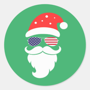 Kerstman met Patriottische USA Zonnebril Ronde Sticker