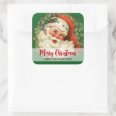 kerstman met pijnlijke kerstmis vierkante sticker (Tas)
