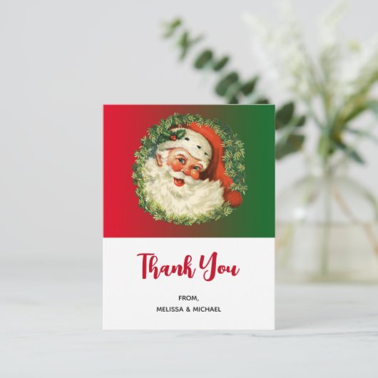 kerstman met Pine Wreate Hartelijk dank Briefkaart (Staand voorkant)