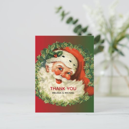 kerstman met Pine Wreate Hartelijk dank Briefkaart (Staand voorkant)