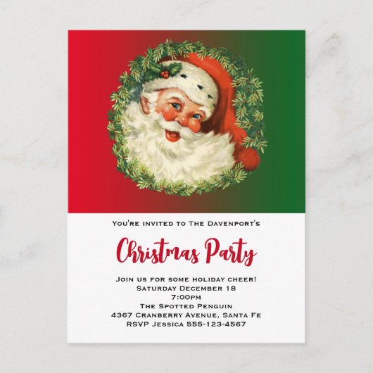  kerstman met Pine Wreath Invitation Briefkaart (Voorkant)