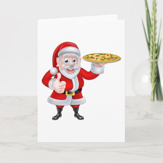 Kerstman met Pizza Feestdagen Kaart (Voorkant)