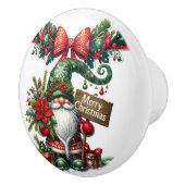 Kerstman met Poinsettia Kerstmis Keramische Knop (Rechts)