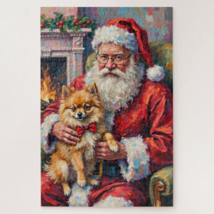 Kerstman met Pomeranian Kerstkunst Legpuzzel
