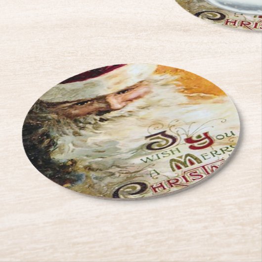 kerstman met prettige kerst ronde kartonnen onderzetter (Gebogen)