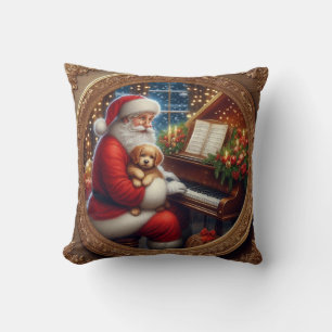 Kerstman met puppy op piano kussen