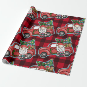 Kerstman met Red Truck Cadeaupapier