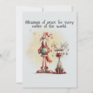 Kerstman met rendier platte kerstkaart