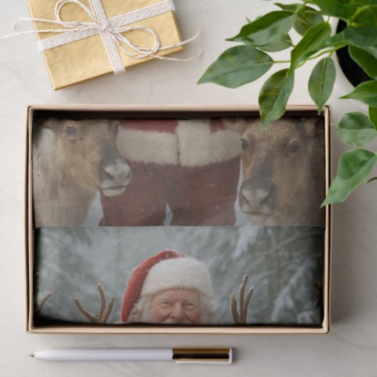 Kerstman met rendieren in besneeuwd hout Kerstmis Tissuepapier (Geschenk)