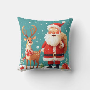 Kerstman met rendieren viert Kerstmis Kussen