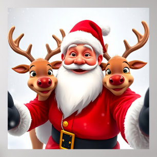 Kerstman met rendieren viert Kerstmis Poster