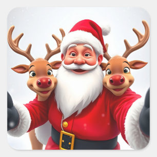Kerstman met rendieren viert Kerstmis Vierkante Sticker