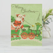 Kerstman met  Retro-kersttrein Feestdagenkaart (Staand voorkant)