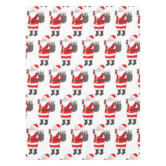 Kerstman met rode wijn glas & wijn zak kerst tafelkleed (Voorkant)