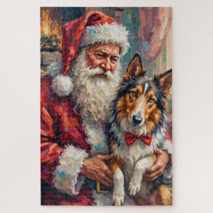 Kerstman met Rough Collie Kerst Kunst Legpuzzel