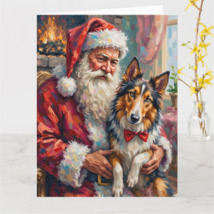 Kerstman met Rough Collie Kerstkunst Kaart