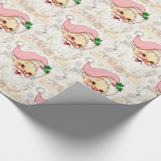 kerstman met roze retro cadeaupapier (Hoek)