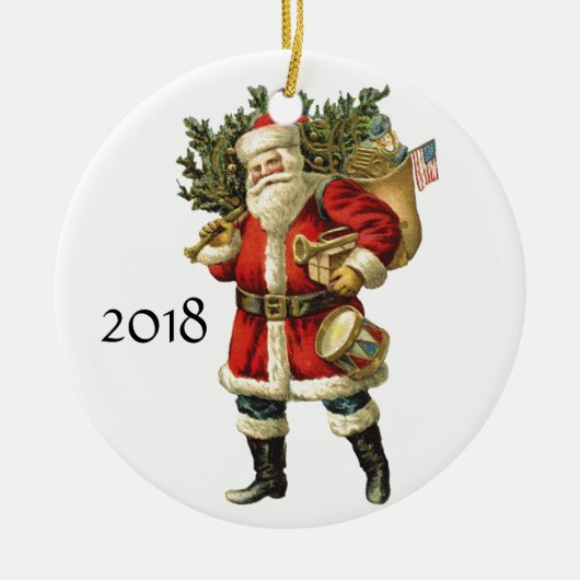 kerstman met rugzak voor kerstmis keramisch ornament (Voorkant)