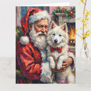 Kerstman met Samojeedse Kerst Kunst Kaart