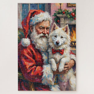 Kerstman met Samojeedse Kerst Kunst Legpuzzel