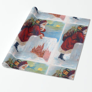 kerstman met schoorsteen cadeaupapier