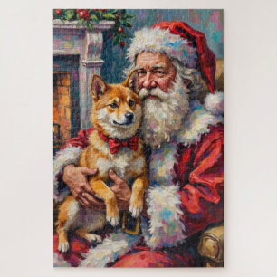 Kerstman met Shiba Inu Kerstkunst Legpuzzel