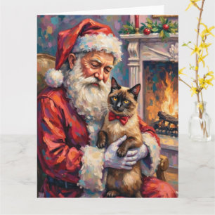 Kerstman met Siamese kat Kerstkunst Kaart