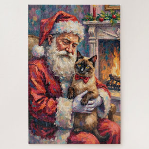 Kerstman met Siamese kat Kerstkunst Legpuzzel