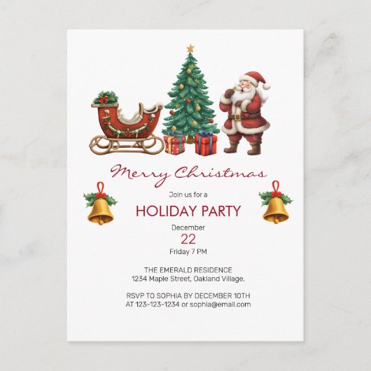 kerstman met slee & kerstfeest uitnodiging briefkaart (Voorkant)