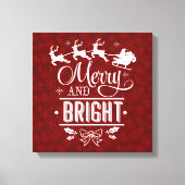 Kerstman met slee Merry And Bright script Canvas Afdruk (Voorkant)