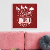Kerstman met slee Merry And Bright script Canvas Afdruk (Insitu (Woonkamer))