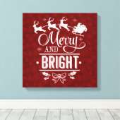 Kerstman met slee Merry And Bright script Canvas Afdruk (Insitu (Houten vloer))