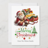 Kerstman met slee vol kerstcadeaus feestdagenkaart (Voorkant)