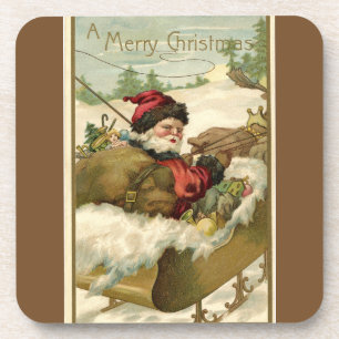 Kerstman met Sleigh Brown Bier Onderzetter