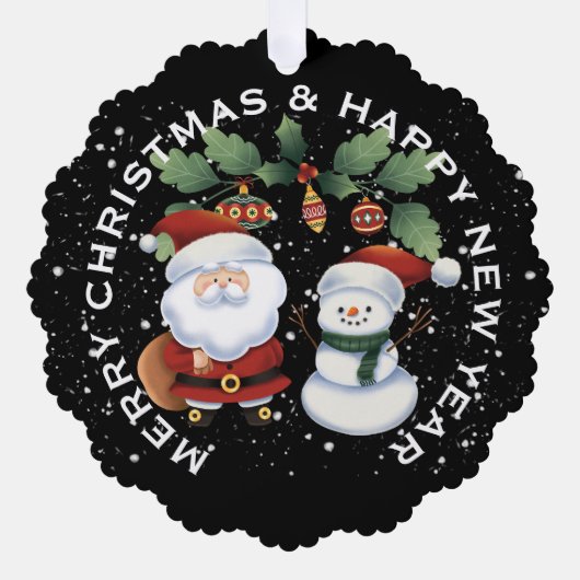 KERSTMAN met SNEEUWPOP, GEPERSONALISEERDE KERSTMIS Ornament Kaart (Voorkant)