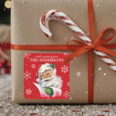 kerstman met sneeuwvlokken aangepaste kerst vierkante sticker