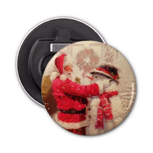 kerstman met Snowman Button Flesopener (Voorkant)