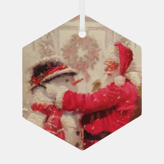  kerstman met Snowman Glas Ornament (Achterkant)