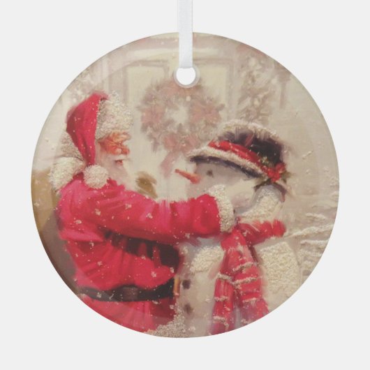 kerstman met Snowman Glas Ornament (Voorkant)