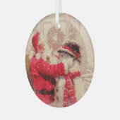  kerstman met Snowman Glas Ornament (Voorkant links)