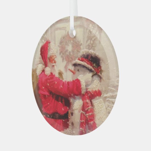  kerstman met Snowman Glas Ornament (Voorkant links)