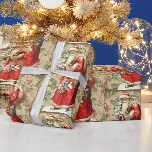 kerstman met speelgoed en kerstboom cadeaupapier (Feestdagen)