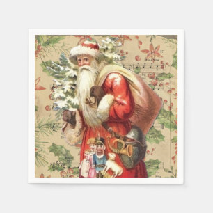 kerstman met speelgoed en kerstboom servet