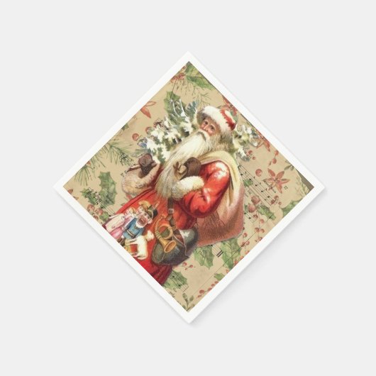 kerstman met speelgoed en kerstboom servet (Hoek)