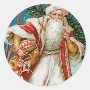 kerstman met speelgoed ronde sticker